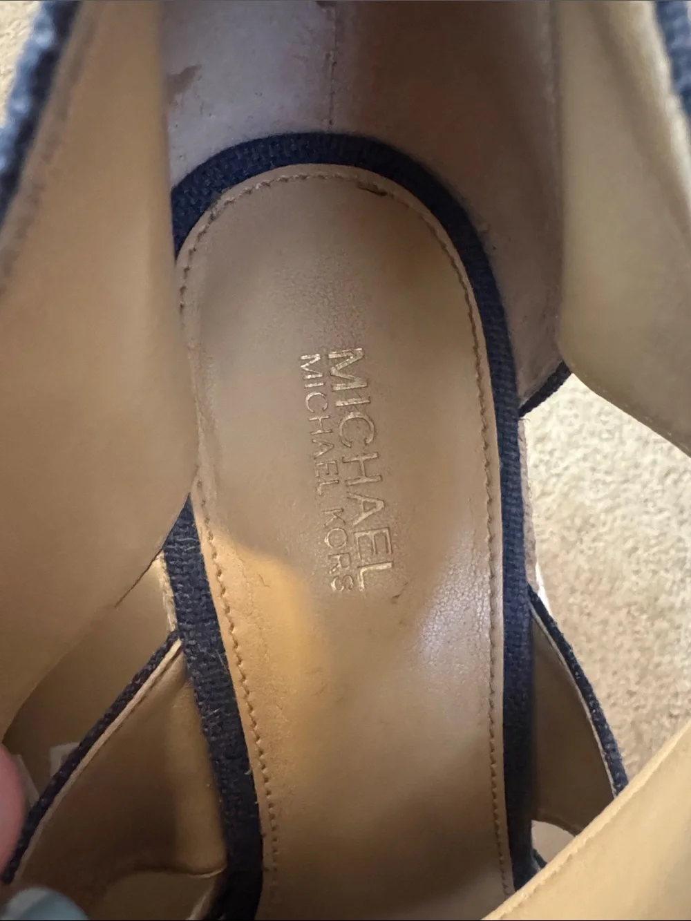 Michael Kors Navy Blue Espadrille Wedge Sandals with Front Zippers
